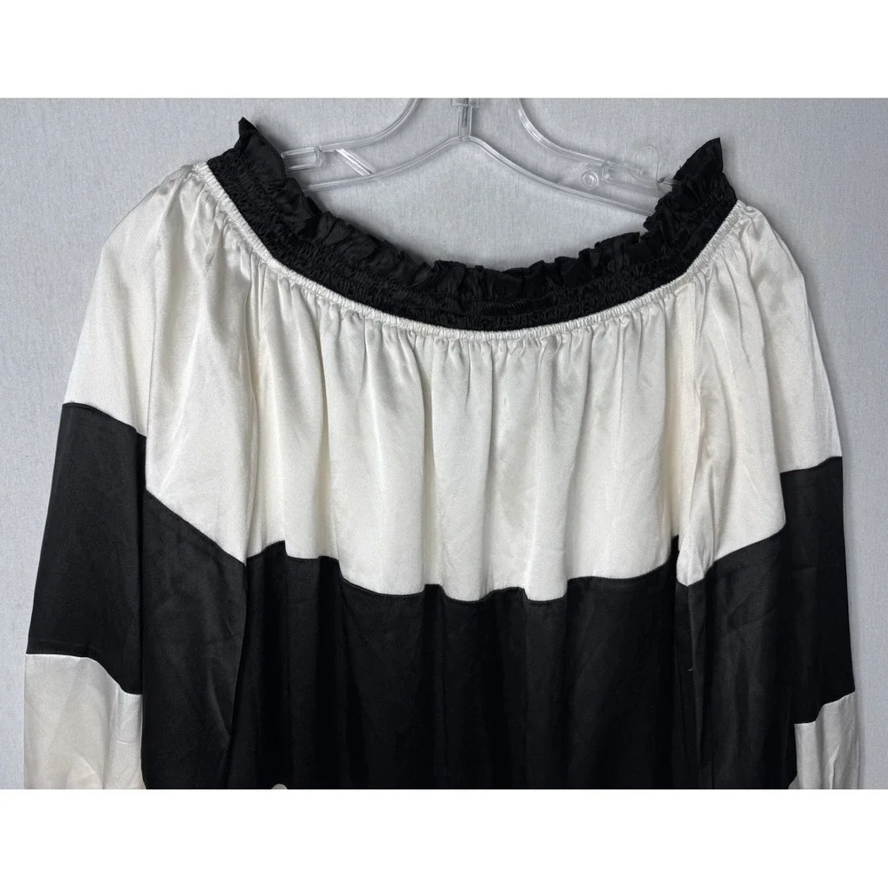 Cynthia Rowley Shanley Dress Medium Silk Striped Long Sleeve Ruched Neck - Picture 3 of 11